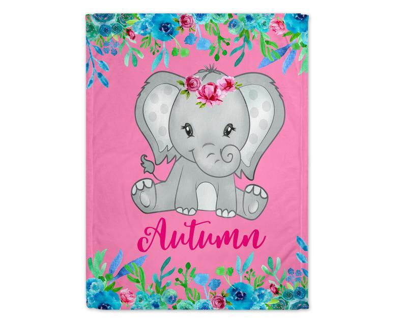 Personalized Name Fleece Blanket - Elephant02