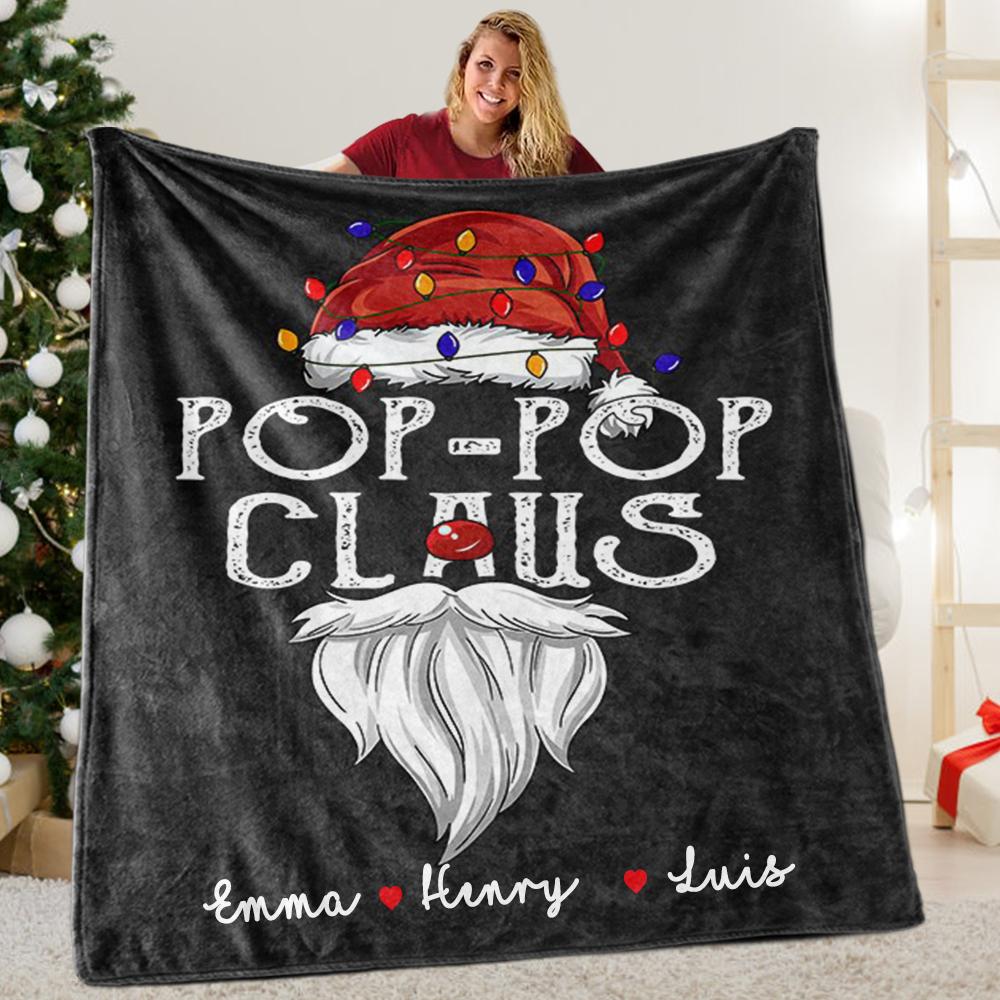 Custom Title Christmas Claus Blanket with Grandkids' Names